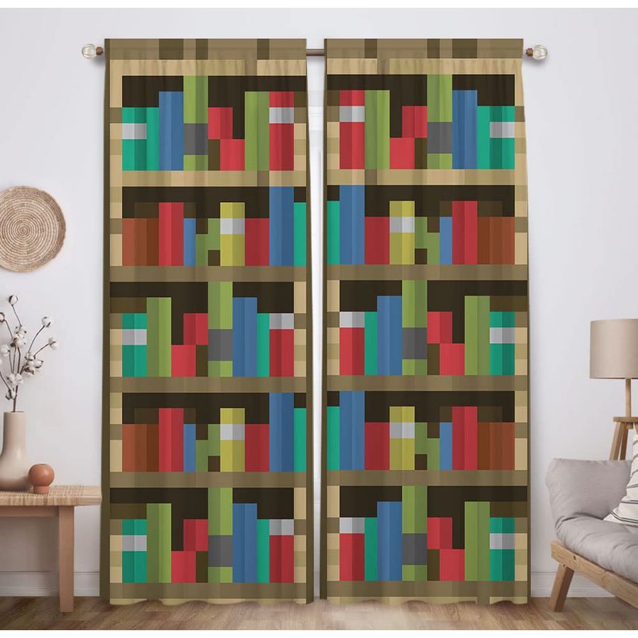 Home Decor Curtains - Pixelated Bookshelf Children Window Curtains for