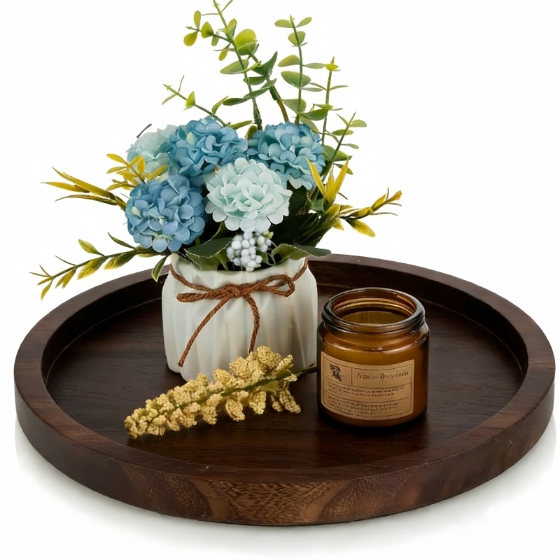 Vanity Home Decor - Rustic Round Wooden Serving Tray Farmhouse