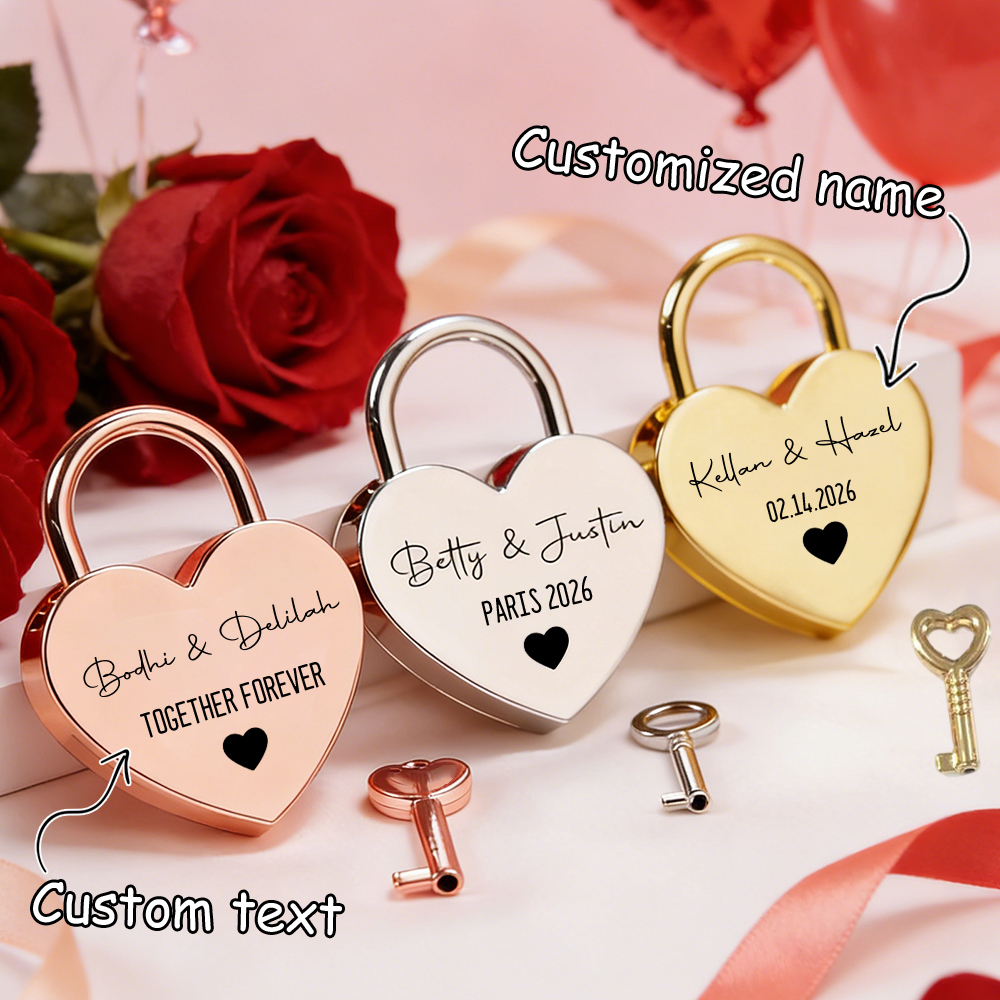 Home Decor For Wedding - Custom Name Heart-Shaped Padlock Personalized Name