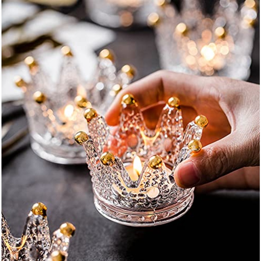 Home Decor For Wedding - Crown Glass Tealight Candle Holder Set