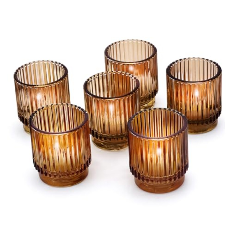 Home Decor For Wedding - Vintage Glass Tealight and Amber Votive