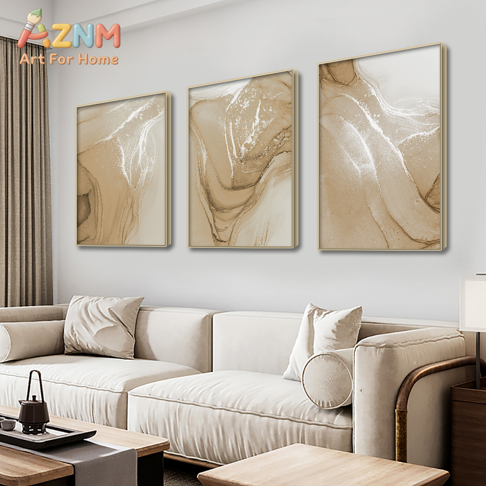 Home Decor Interior - Boho Beige Marble Abstract Wall Art