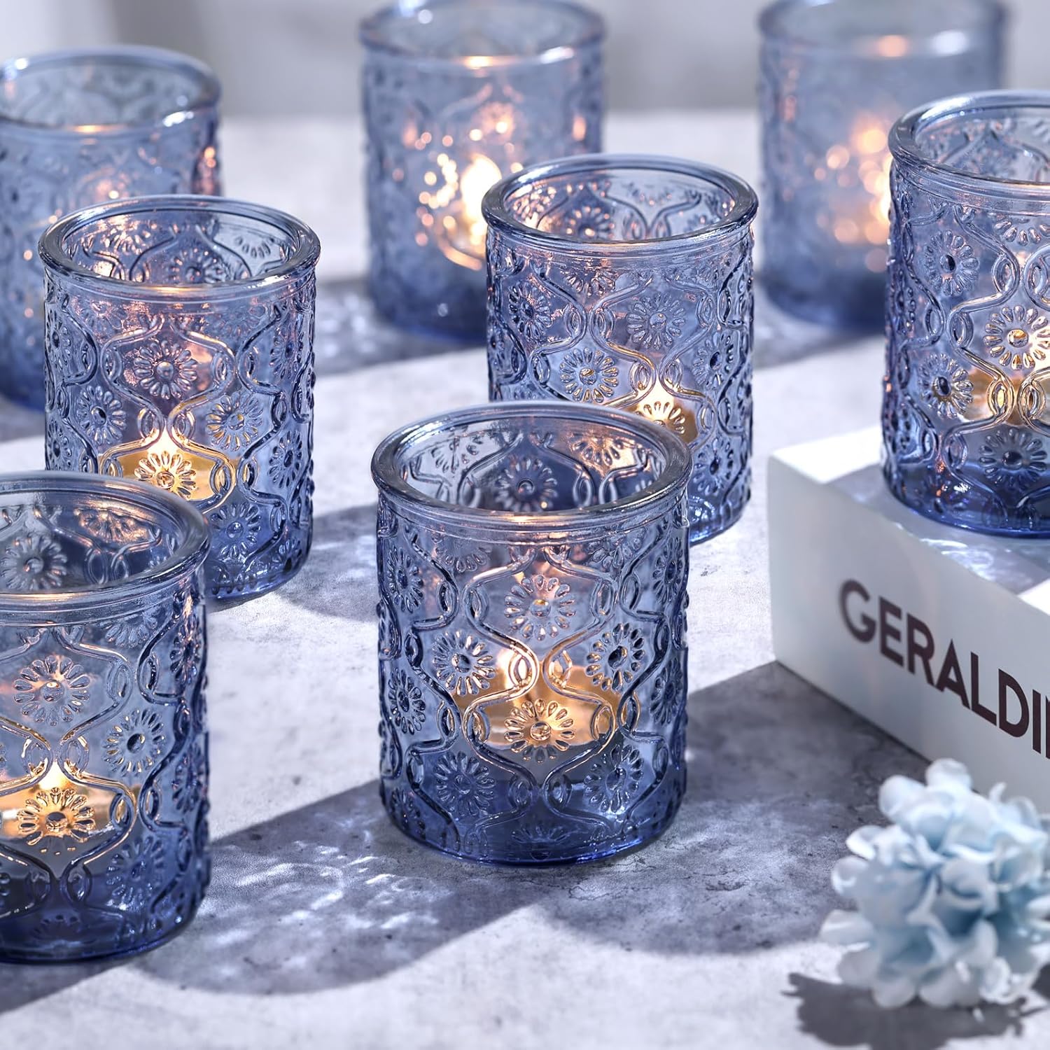Home Decor For Wedding - 24pcs Blue Votive Candle Holders, Vintage