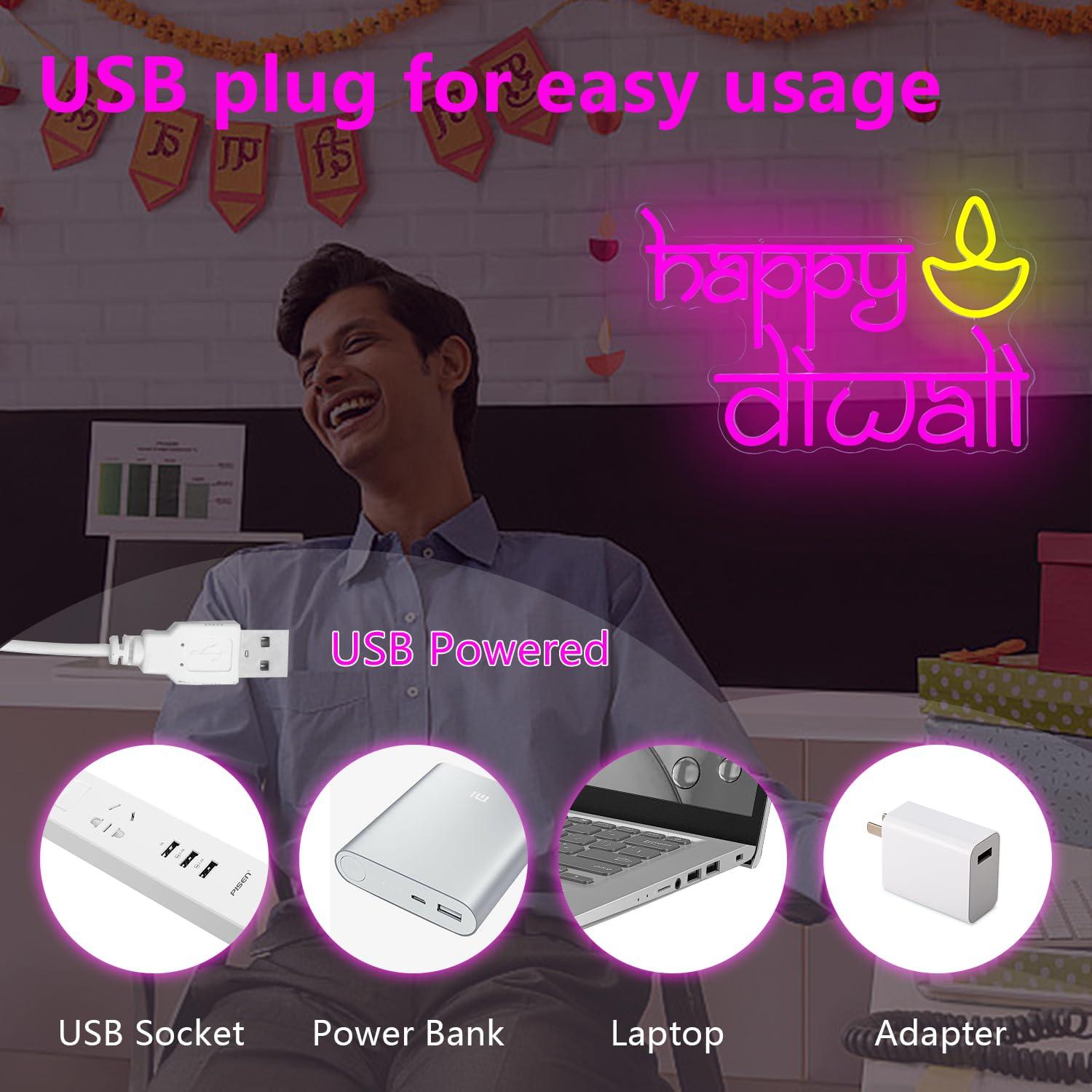 Happy Diwali Neon Sign USB Pow - Home Decor Light 리뷰 및 가격