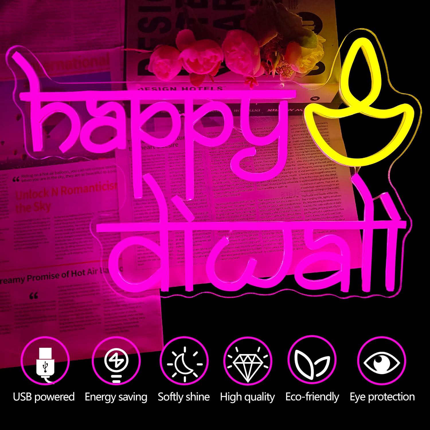 Happy Diwali Neon Sign USB Pow - Home Decor Light 리뷰 및 가격