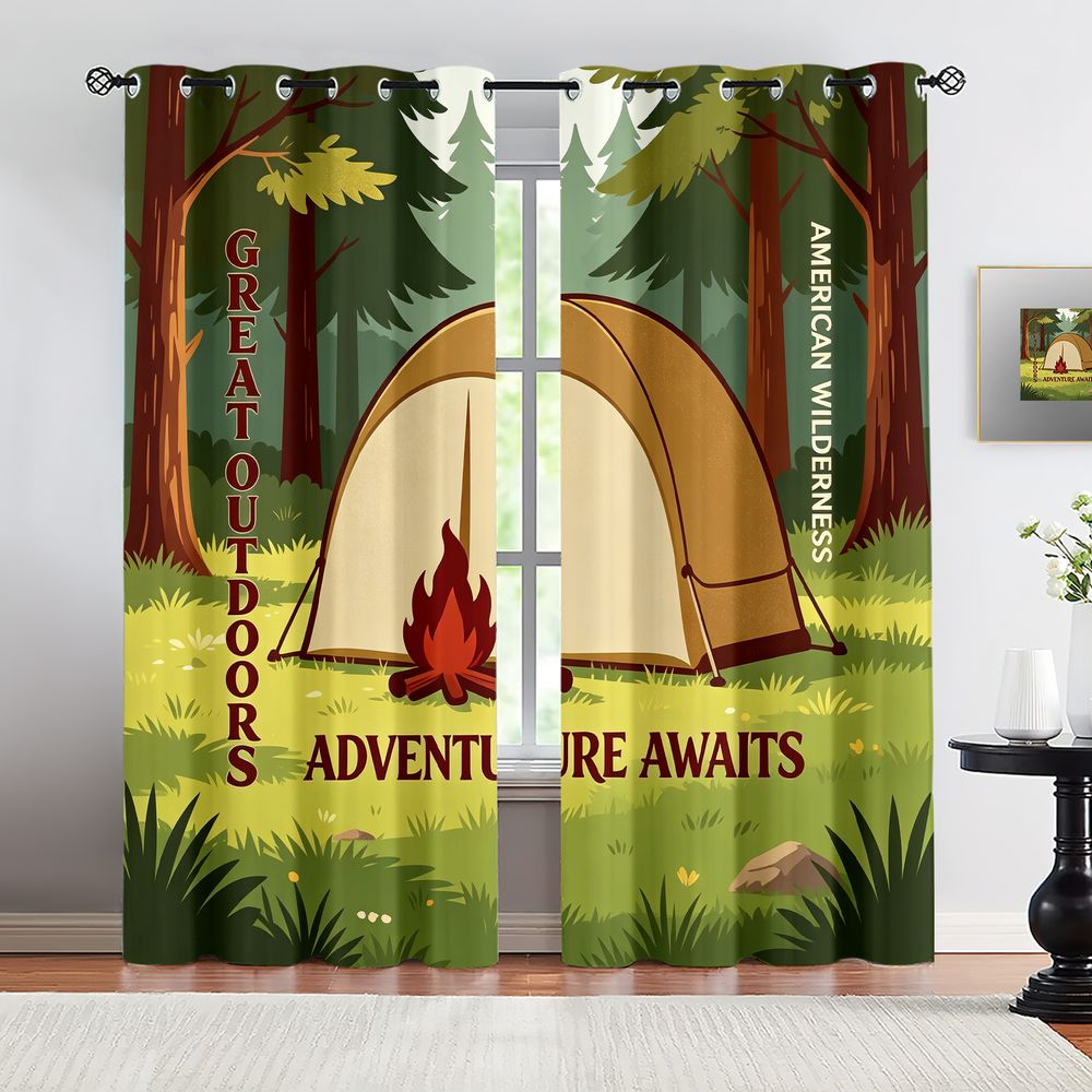 Camping Scene Print Curtains,  - Home Decor Curtains 리뷰 및 가격