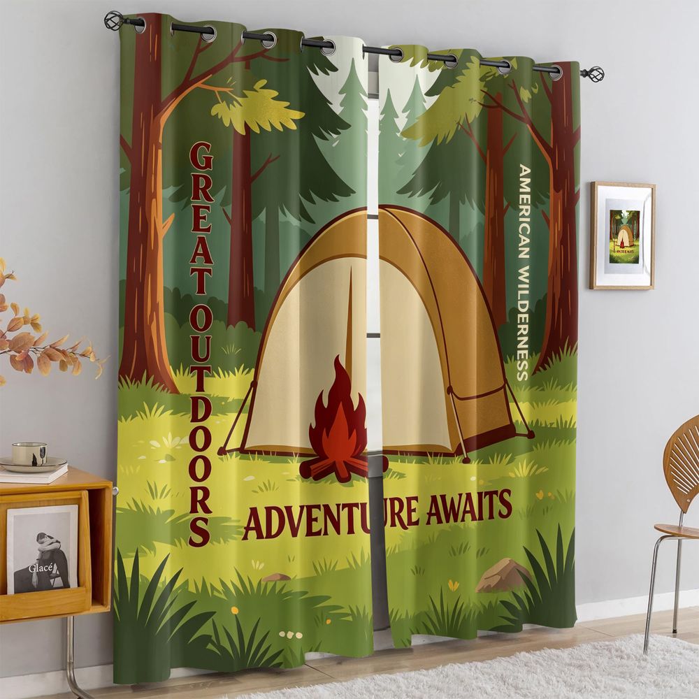 Camping Scene Print Curtains,  - Home Decor Curtains 리뷰 및 가격