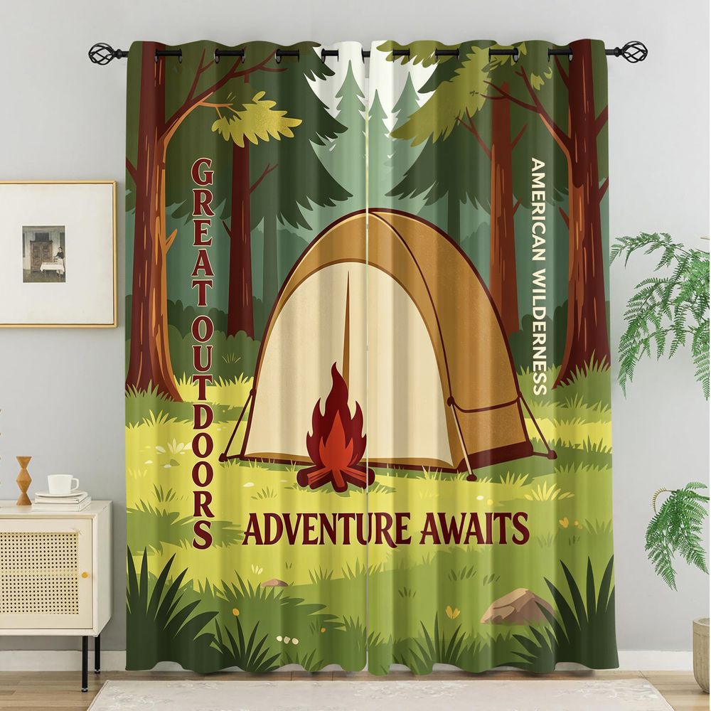 Camping Scene Print Curtains,  - Home Decor Curtains 리뷰 및 가격