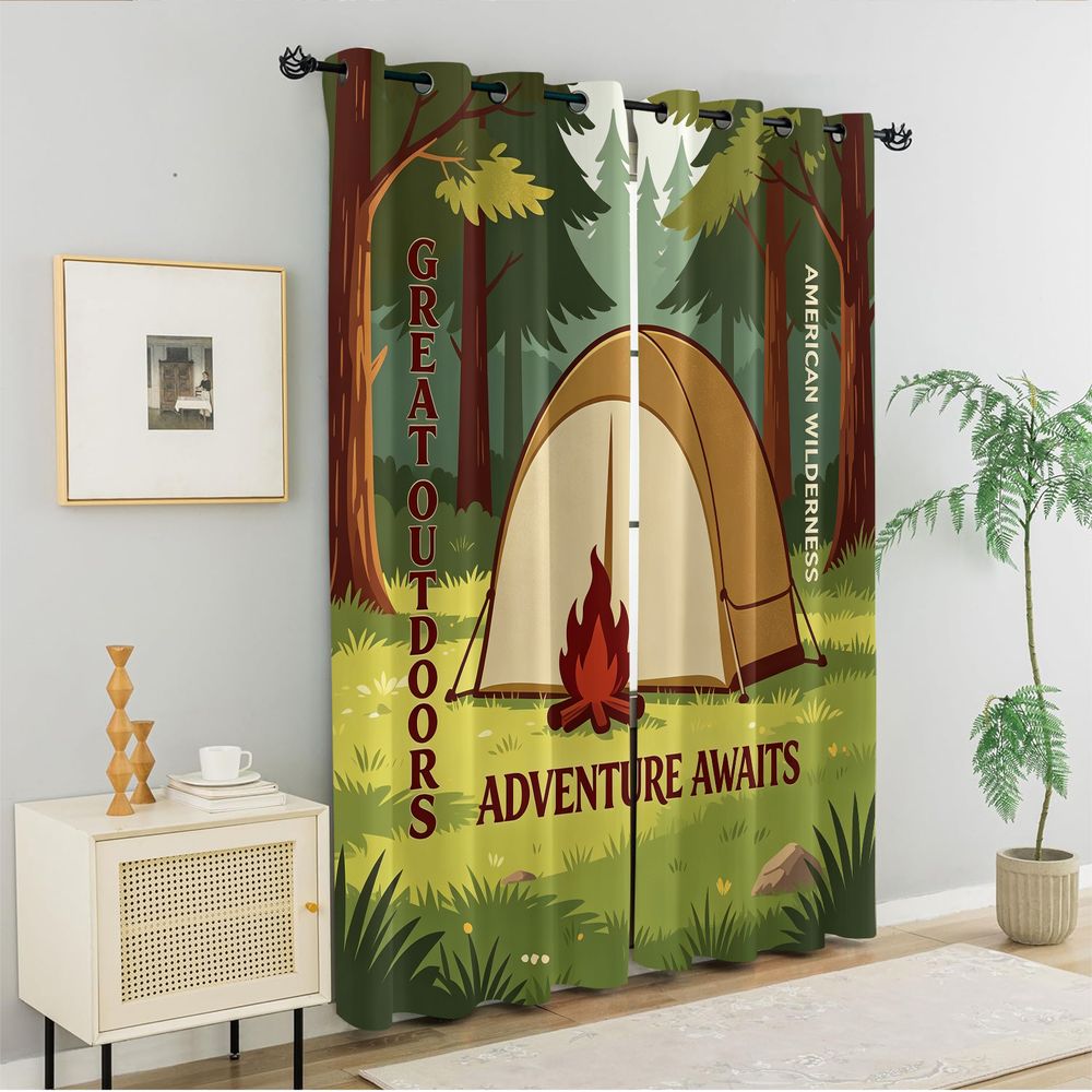 Camping Scene Print Curtains,  - Home Decor Curtains 리뷰 및 가격