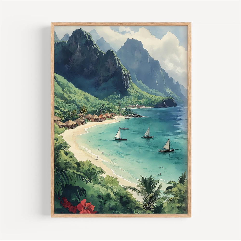 Lombok Watercolor Canvas Paint - Home Decor Indonesia 리뷰 및 가격