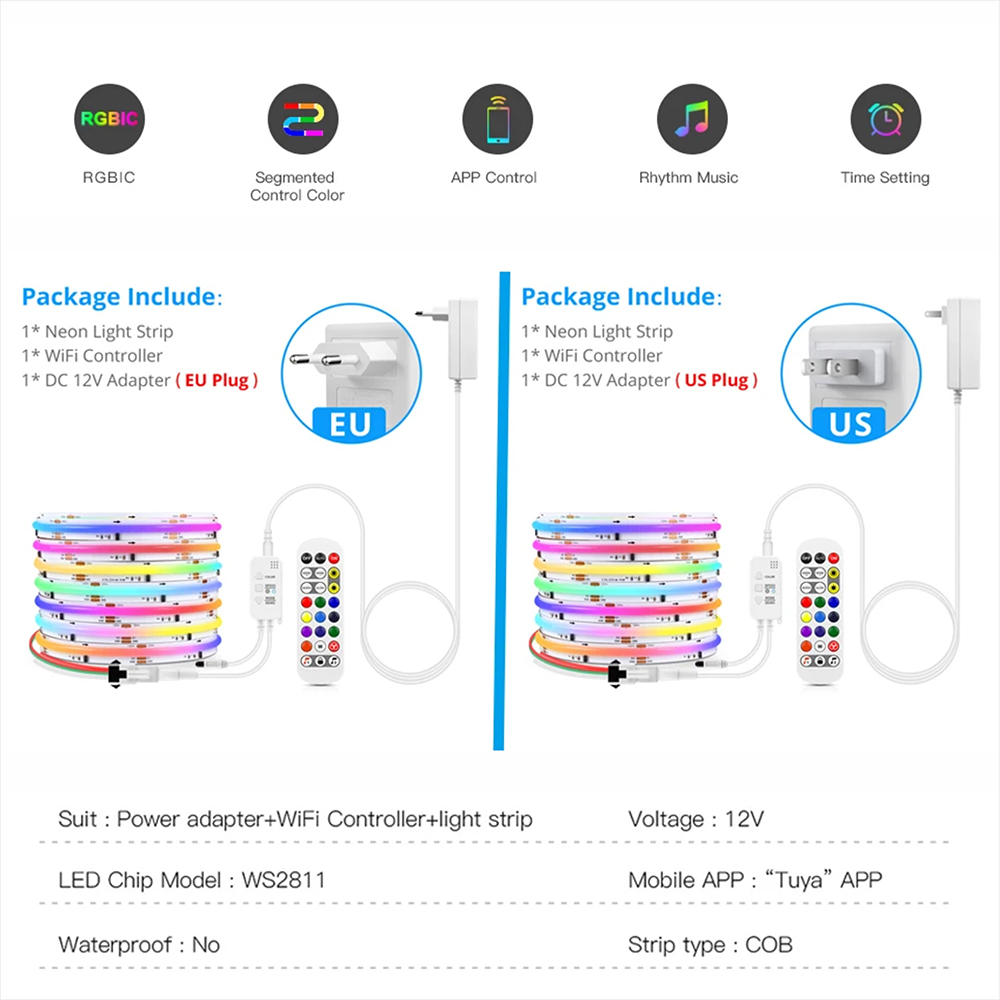 Tuya WiFi WS2811 RGBIC COB LED - Home Decor App Free 리뷰 및 가격