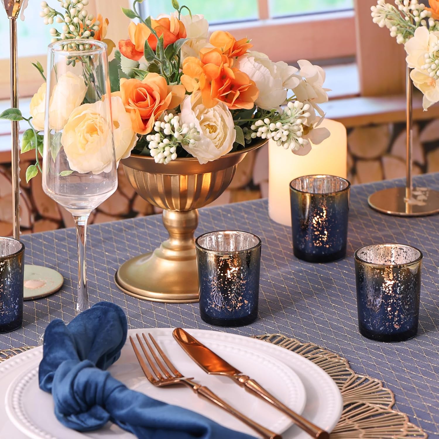 Navy Mercury Glass Tealight Ca - Home Decor For Wedding 리뷰 및 가격