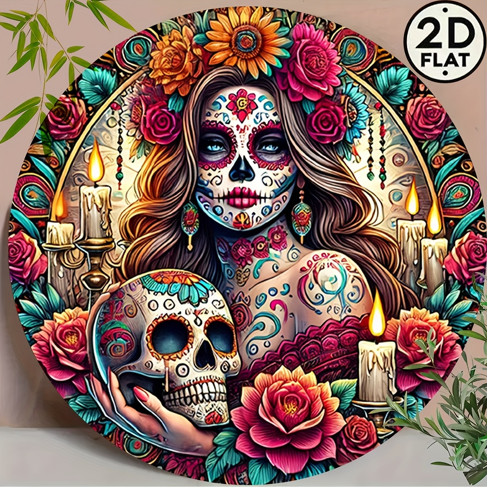 Mexican Sugar Skull Round Alum - Home Decor Interior 리뷰 및 가격